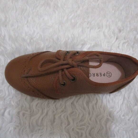 PERROQUET SHOES Boys Wingtip Oxford Leather laced shoes luggage New In Box Sz 27 - Picture 9 of 17